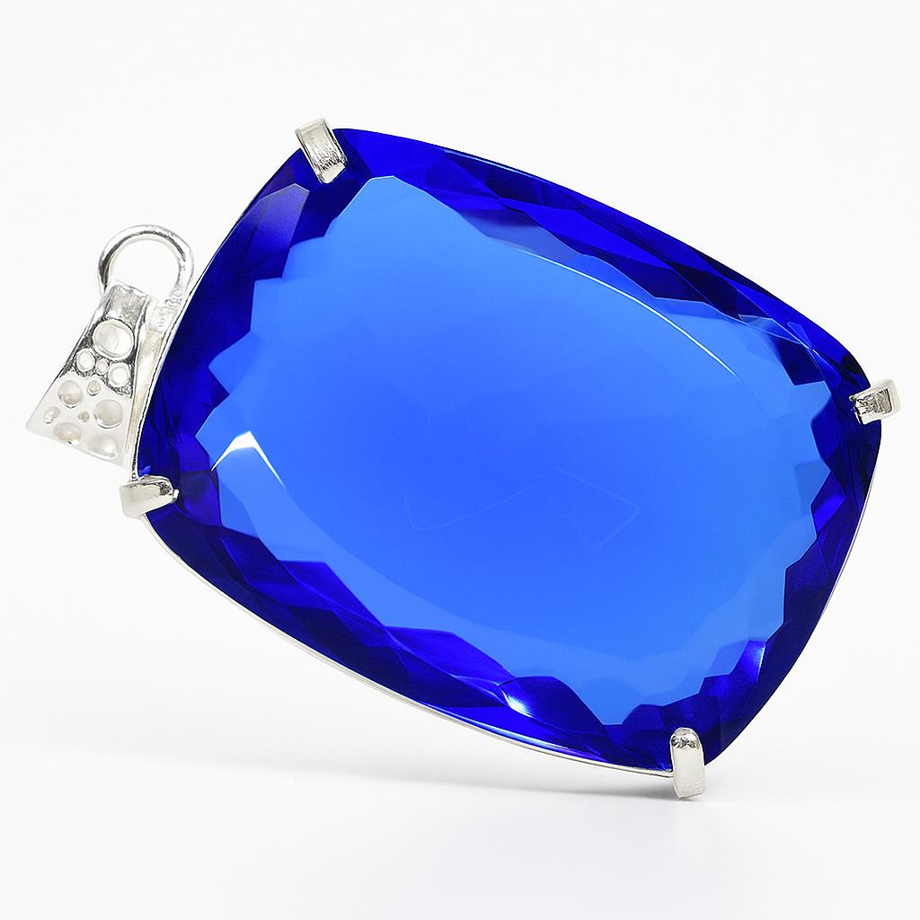 87.7 Ct Blue Topaz CERTIFIED 925 Sterling Silver Cushion Cut Gemstone Pendant AI-30-NS