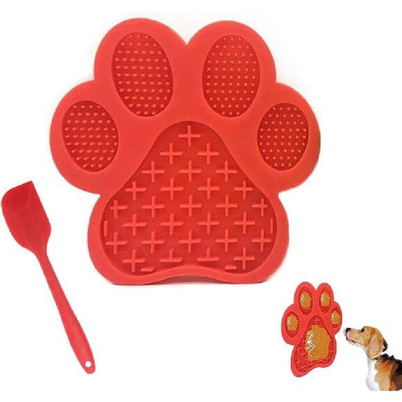 Dog Licking Mat for Anxiety Peanut Butter Slow Feeder Bowls Licking Pad with Strong Suction to Wall for Pet Bathing,Grooming,and Dog Training (Red)
