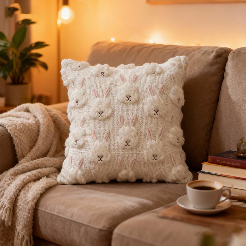 New Super Soft Fluffy Pillow Cover Embroidery Egg Pillow Case Bunny 18x18 in Cushion Pillow Cover Living Room Decor