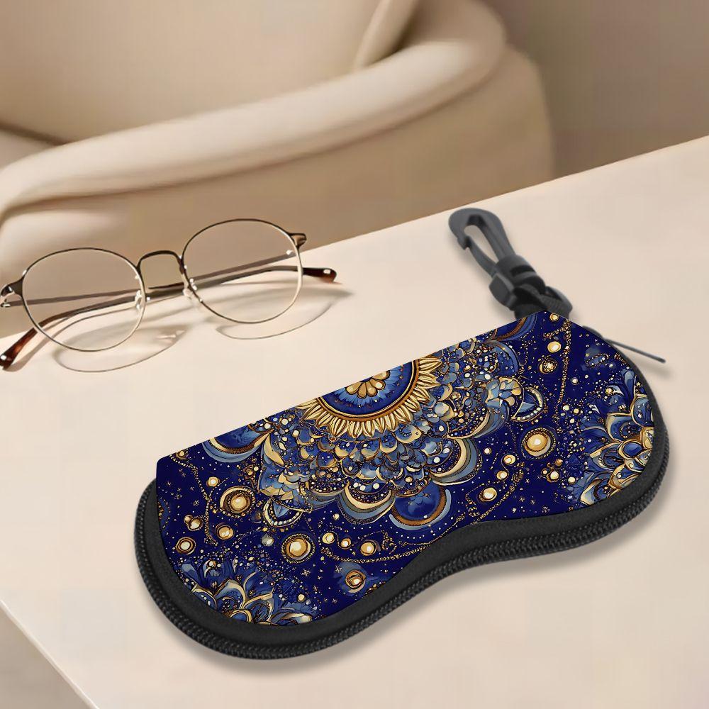 2D-Vintage Floral Mandala Printed Sunglasses Case, Protective Zipper Eyeglasses Box, Portable Travel Spectacle Storage Holder for Women Gift