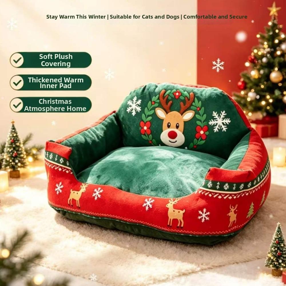 Morbido Peluche Divano Letto per Animali Domestici di Natale Lavabile Letto per Dormire Animali Domestici Atmosfera Natalizia Nido per Cani Tappetino Balcone