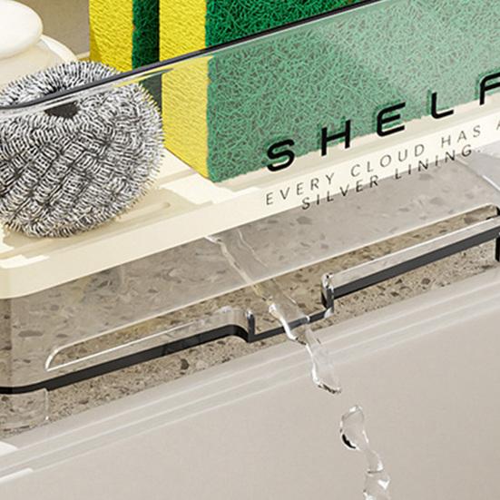 Sink Caddy with Auto Drain Tray Kitchen Sink Sponge Holder Detachable Sink Organizer for Countertop Storage Sponges Soap Cleaning Supplies