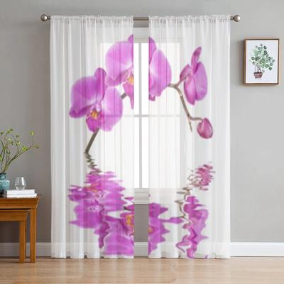 Beautiful Pink Orchid Flowers Tulle Curtains for Living Room Decoration Modern Veil Chiffon Curtains Bedroom Sheer Voile