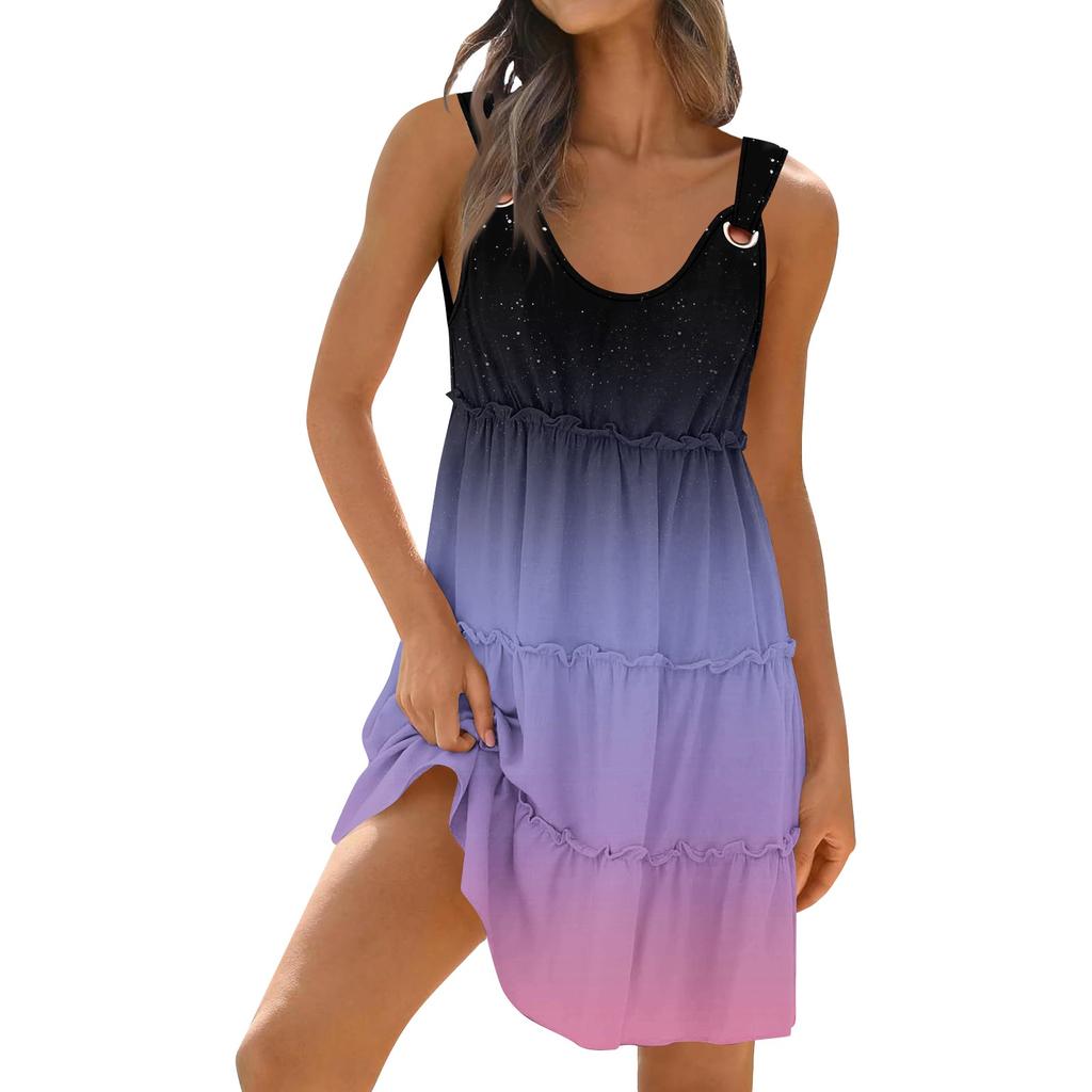 Dámské ležérní denní rande výlet módní potisk základní bez rukávů volné šaty bohémské plážové šaty šaty bez rukávů