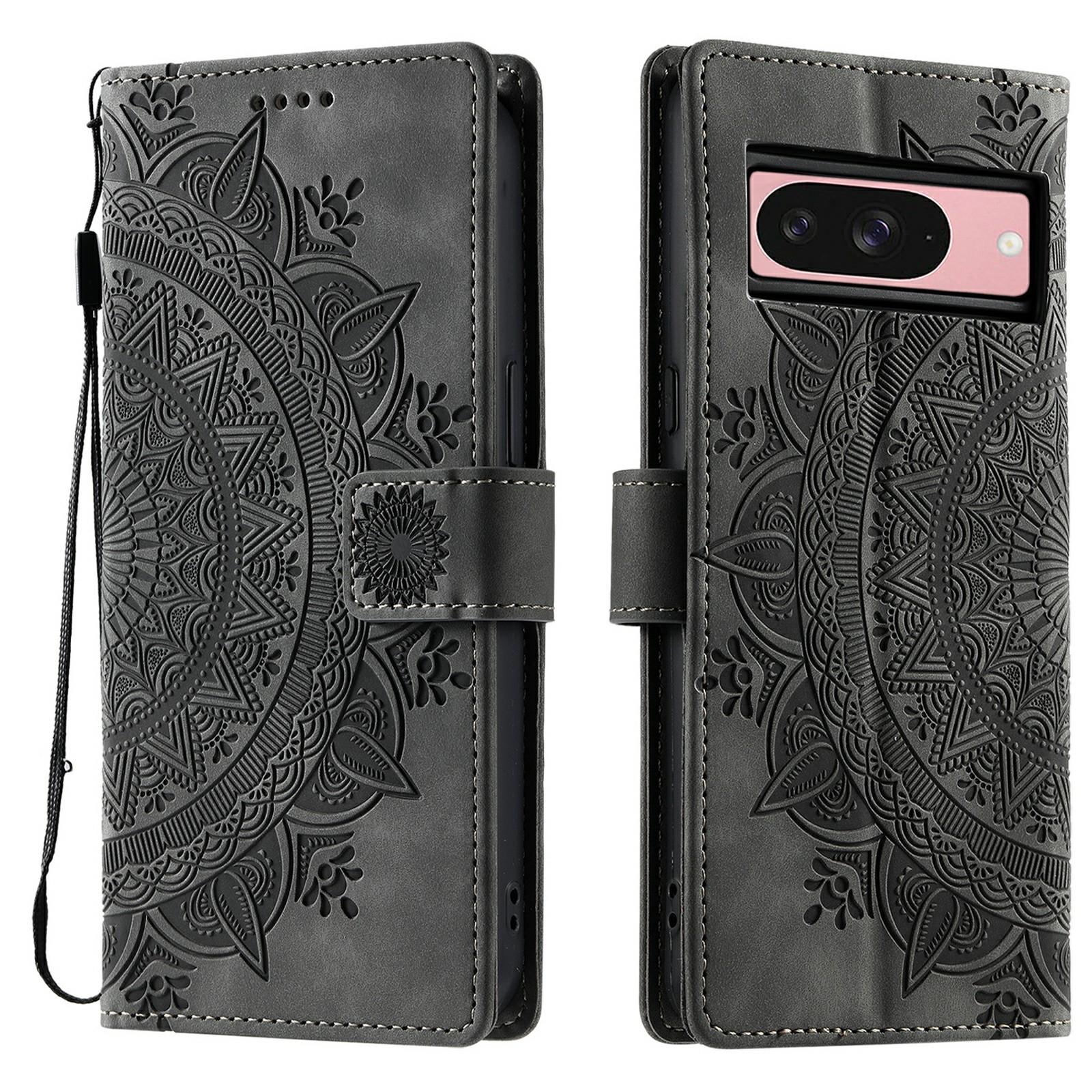 

Стиль 018 Чехол для Google Pixel 9 Pro/Pixel 9 с тисненым тотемом, кожаный чехол-кошелек с тактильным ощущением кожи Grey