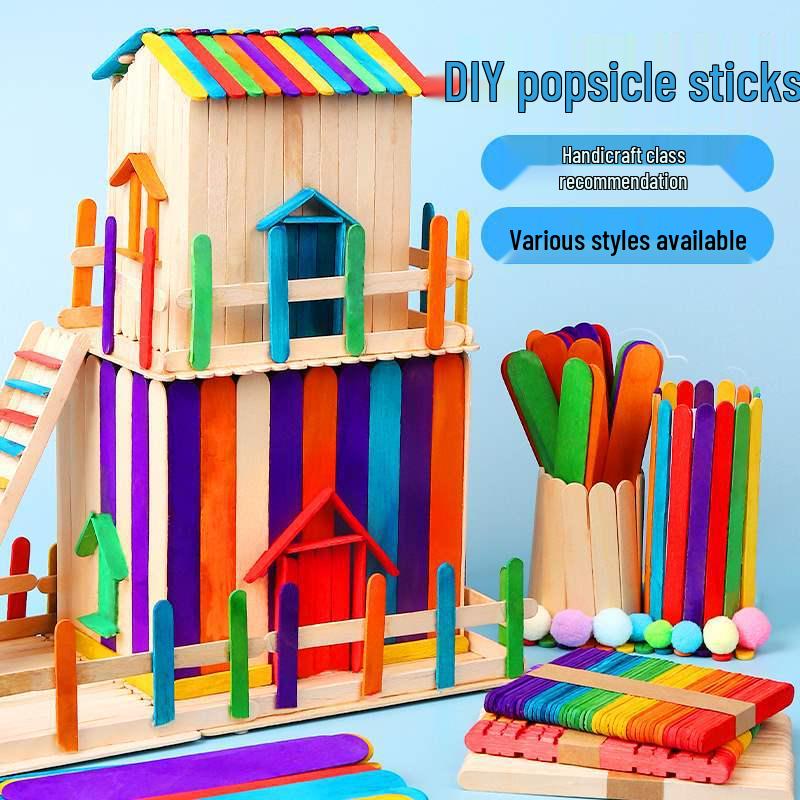 Colorful Wooden Popsicle Sticks for DIY Crafts and Ice Cream