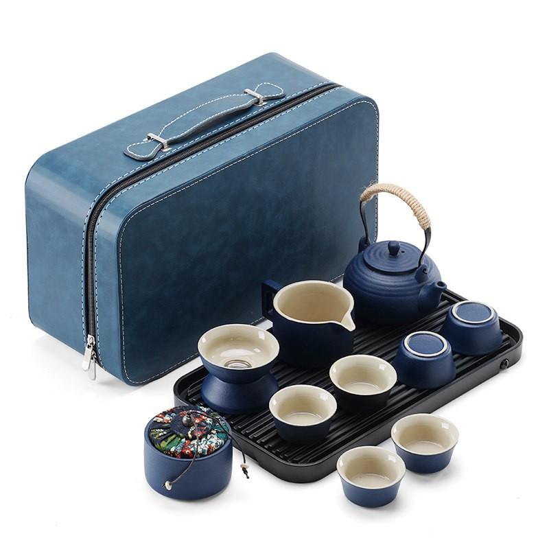 Portable Japanese-Style Ceramic Tea Set With Carry Case Minimalist Travel Cups Tray Office Outdoor Use