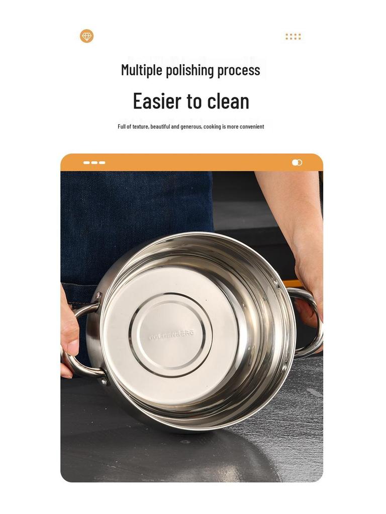 Stainless Steel Double-Ear Stockpot Set: Thickened Arc Design for Soup, Noodles, and More - 3-Piece Household Cookware Set.