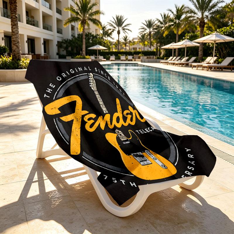 Fender Print Beach Towel Design, Soft, Lightweight. for Home Bathroom, Spa, Pool, Yoga, Surfing, Camping, Gift for Family, Friend