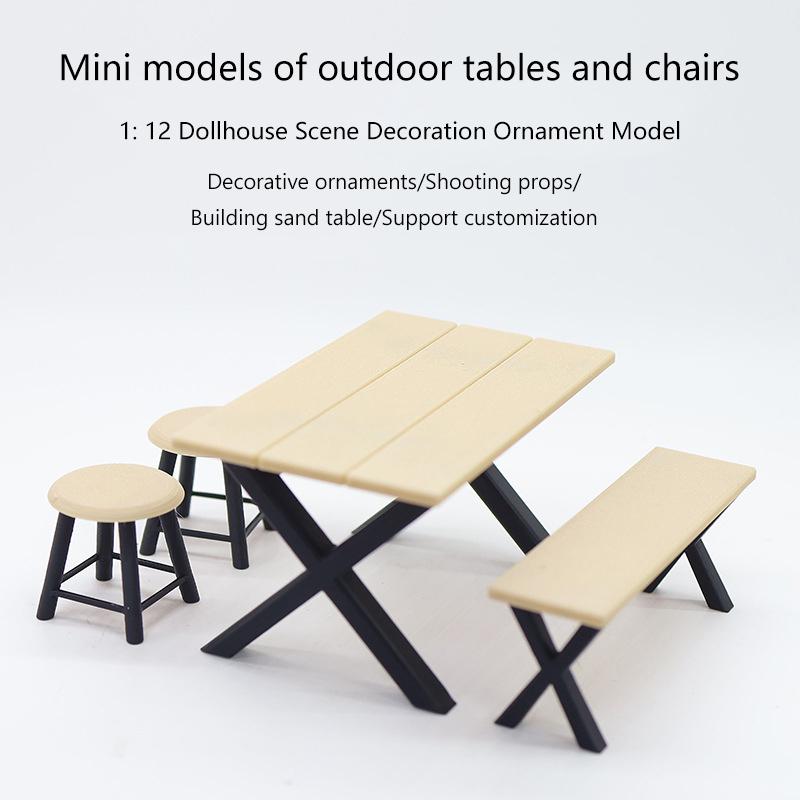 1Set 1:12 Dollhouse Miniature Tables Round Stool Outdoor Camping Chair Model Decor Toy Doll House Accessories