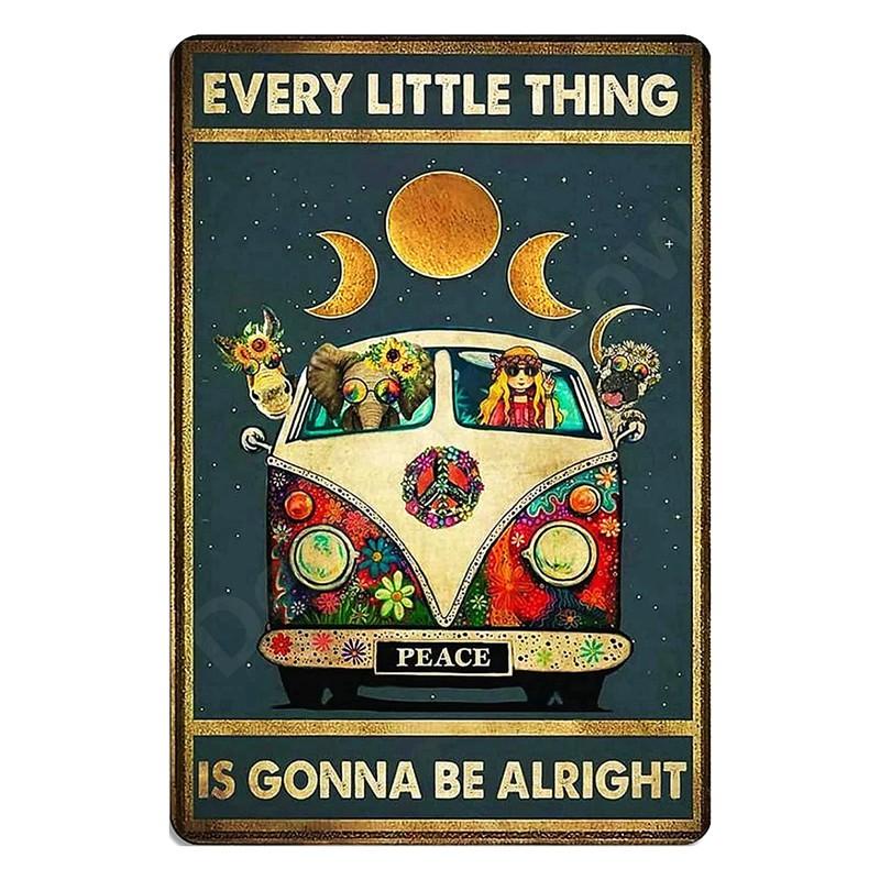 Inspirierende Sprüche auf Blechschildern, Retro-Wandkunst, Sei gut zu dir selbst, Vintage-Hippie-Mädchen, Poster für Zuhause, Garten