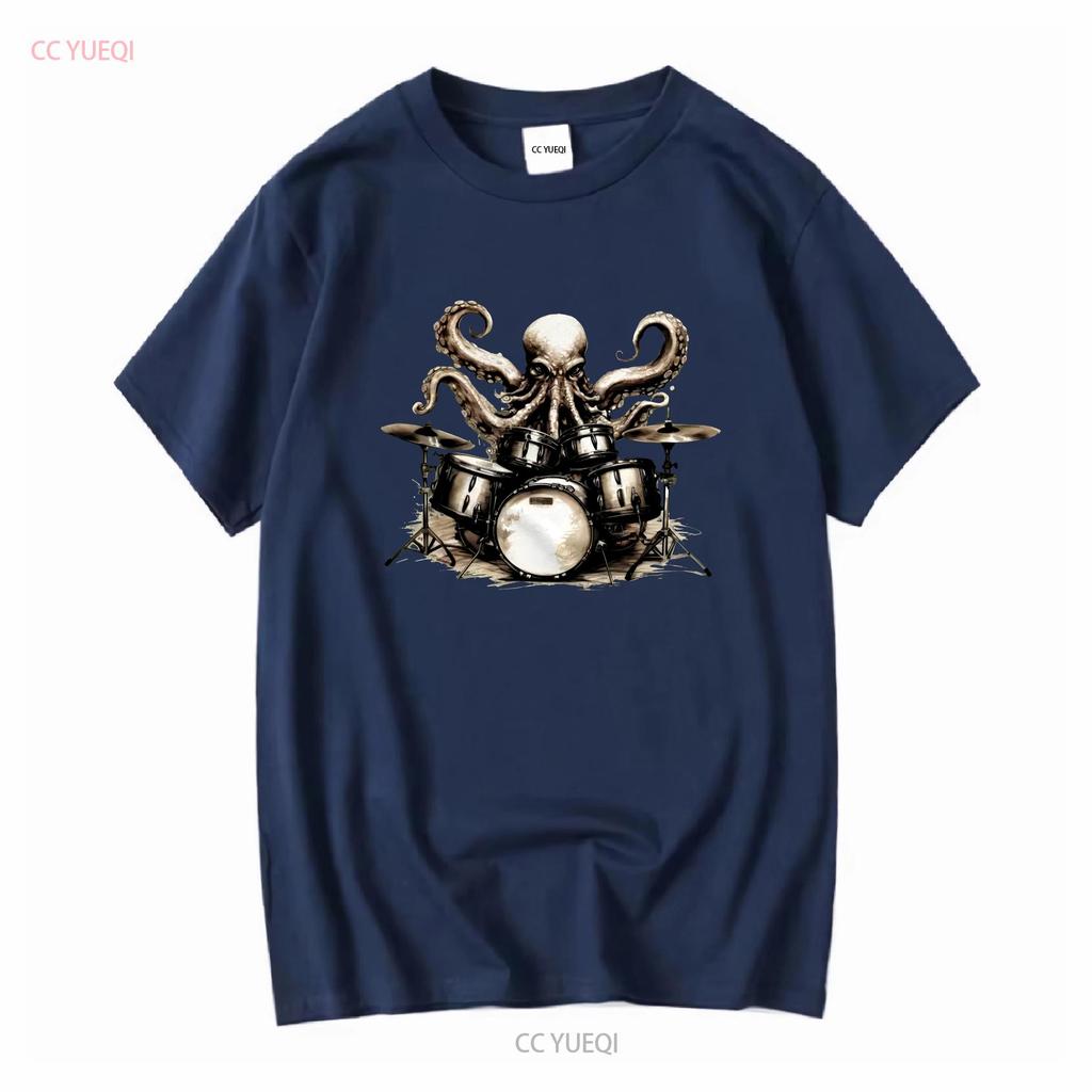Drum Set Music Octopus Drummer T Shirt Funny Sea Life Animal Humor long or short sleeves vintage Washed fashion Casual