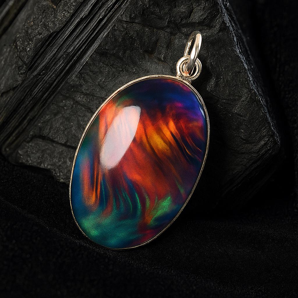 Ciondolo in Argento Sterling 925 32 Carati Opale Naturale Forma Ovale Gioiello Certificato