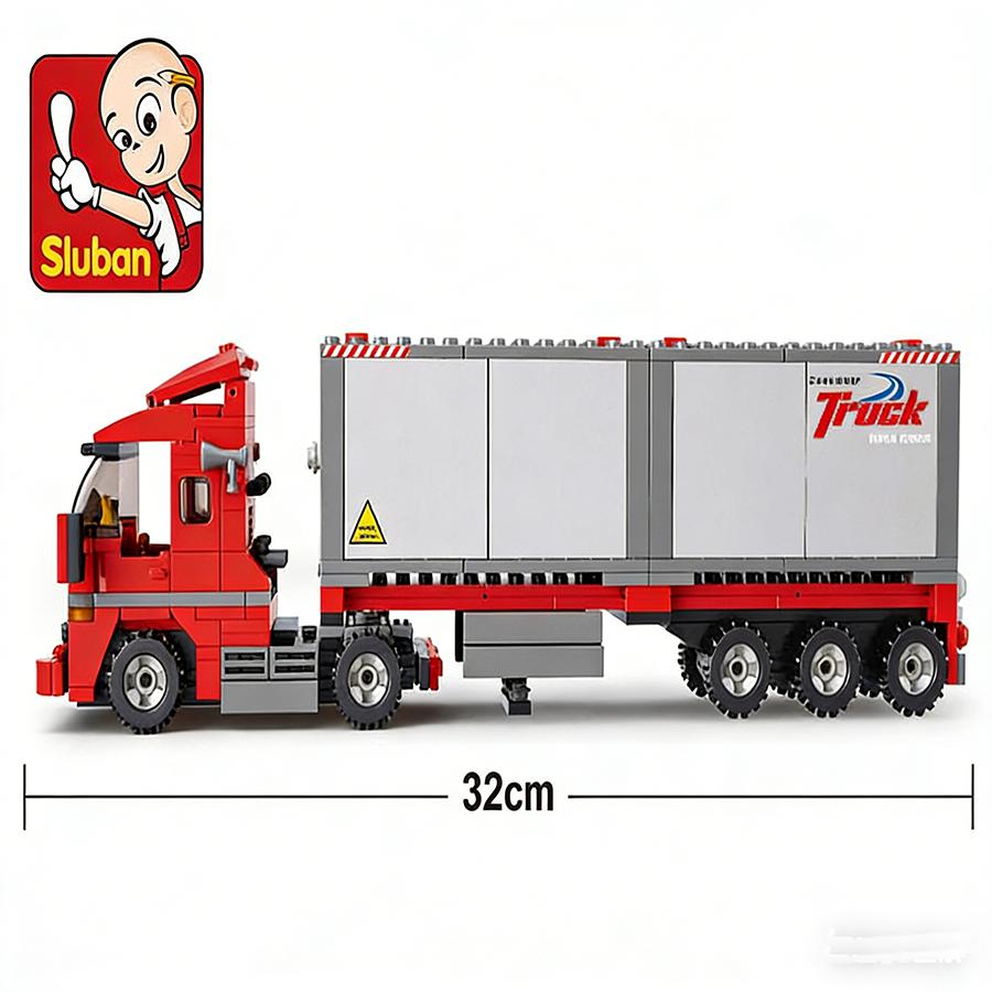 345 Pcs Sluban 0338 Hatchback Double Drive Freight Car Transporter Building Block Puzzle Children Assembled Bricks Toy Model