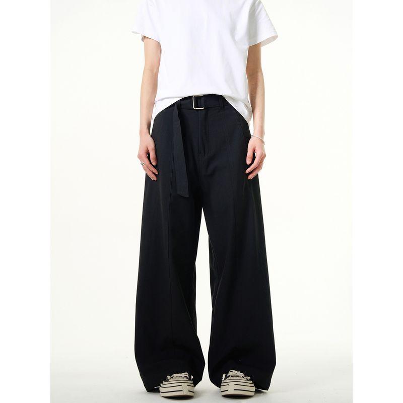 Kisko High-End American-Style Wide-Leg Drapey Belt Black Dress Pants Unisex Retro Floor-Length Versatile Casual Pants