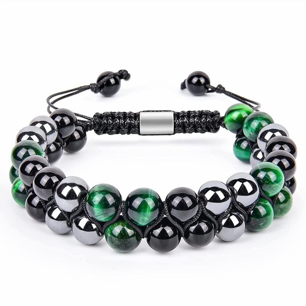 Natural Agate Stone Bracelet Men's Adjustable Black Magnet Hematite Bracelet