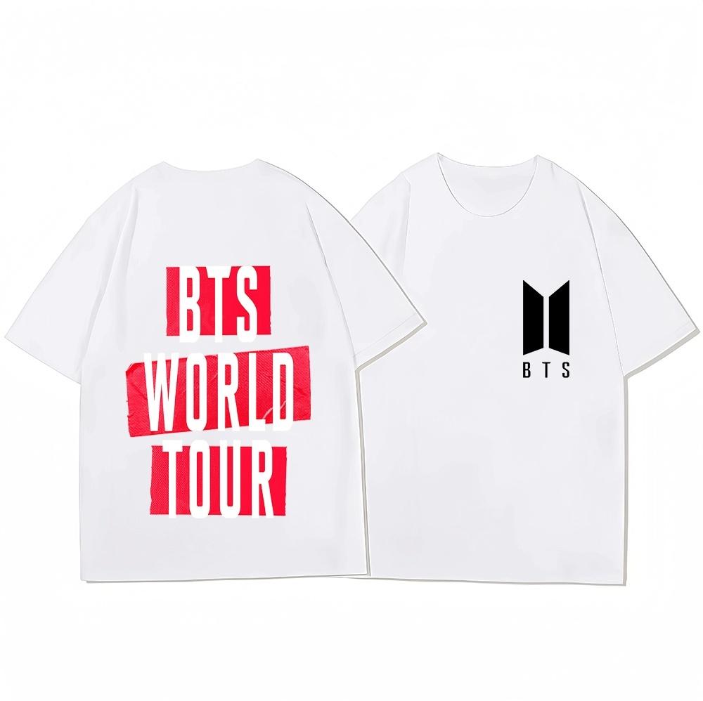 BTS World Tour Y2K Family Matching T Shirts BT21 Kpop Merch Cute Cotton Casual Short Sleeve Tops for Couple Parent Kid