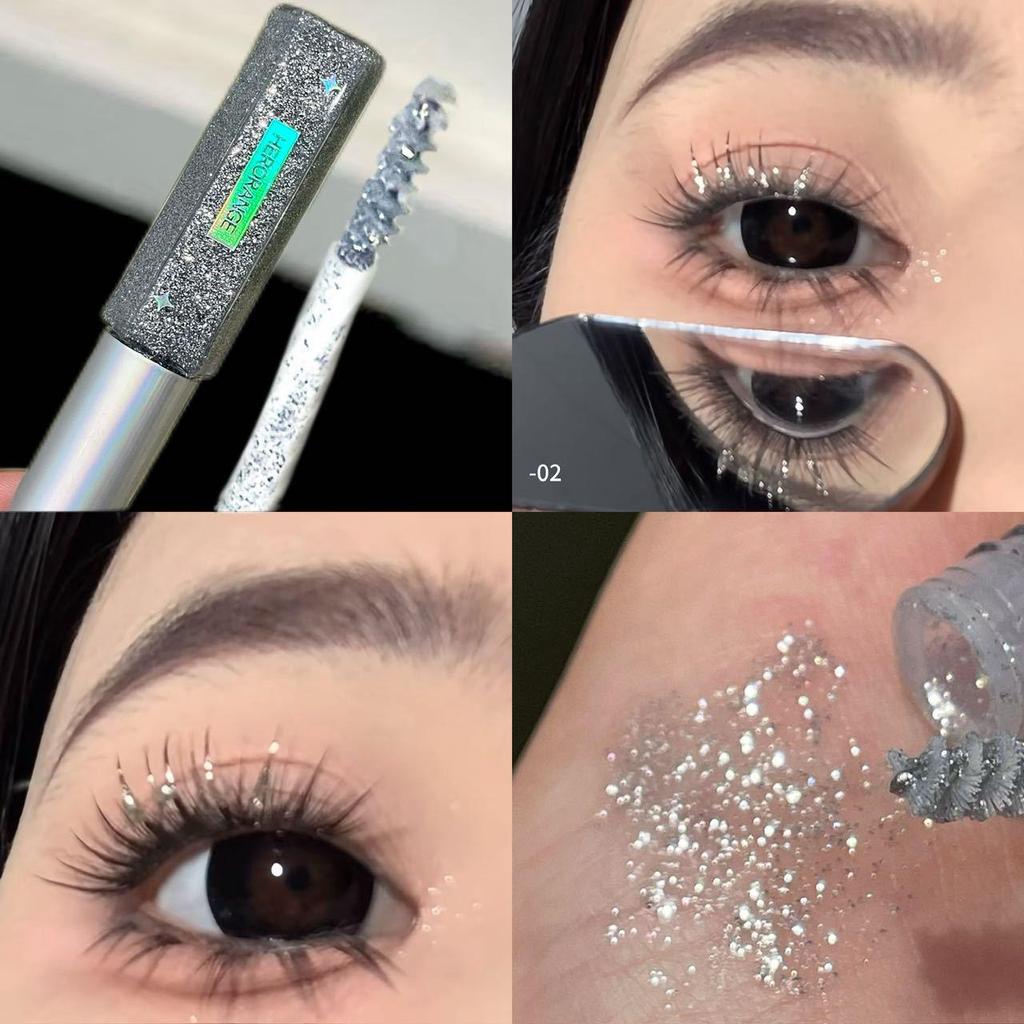 Diamond Glitter Mascara - Long-lasting, Thick, Curled, Sweat-Proof, Smudge-Proof, Fine Shimmer, Root-by-Root Application.