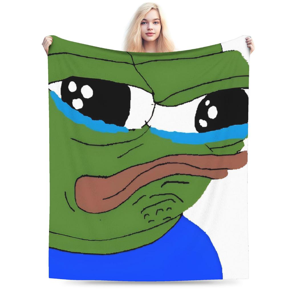 Sad P-Pepe Frog Meme Flannel Blanket Winter Soft Throw Blanket for Children Living Room Novelty Bedspread Sofa Bed Cover