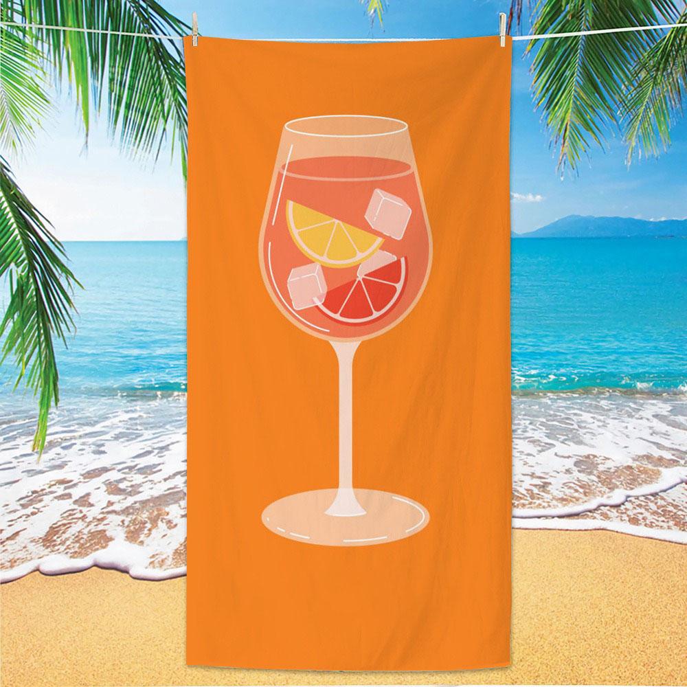Orange Cocktail Polyester Beach Towel Summer Drink Printed Bath Towel Quick Dry Sand Free for Pool Party Holiday Seaside Spa