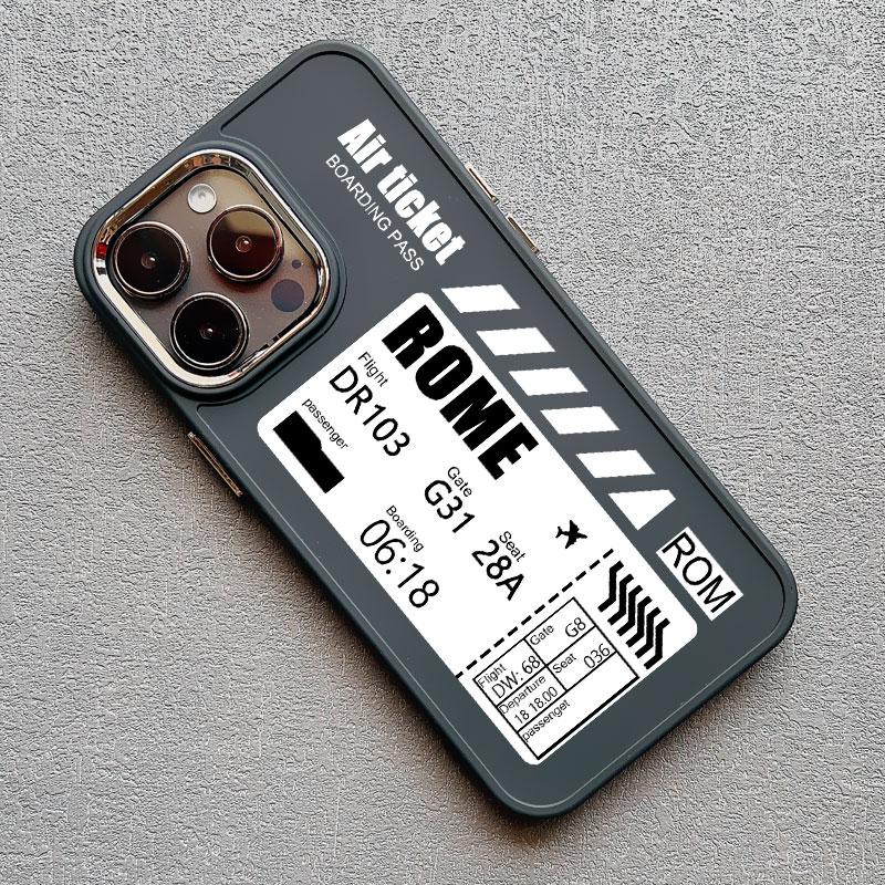 Hot Air Ticket Travel New York London Paris Label Phone Case for iPhone X XS XR 11 12 13 14 15 Pro Max 7 8 Plus Black Soft Cover