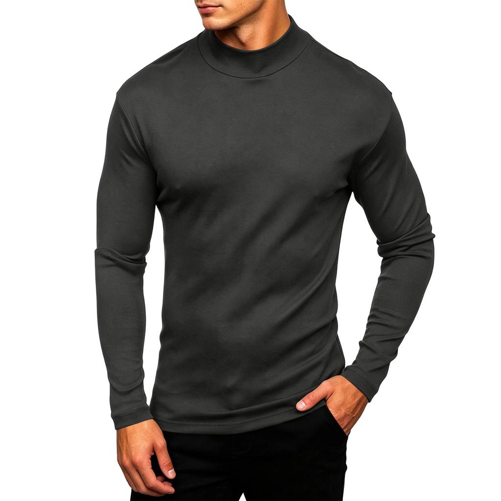 T-shirt casual da uomo a maniche lunghe con collo alto