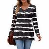 Women's Casual Fashion V-Neck Button Striped Long Sleeve Top