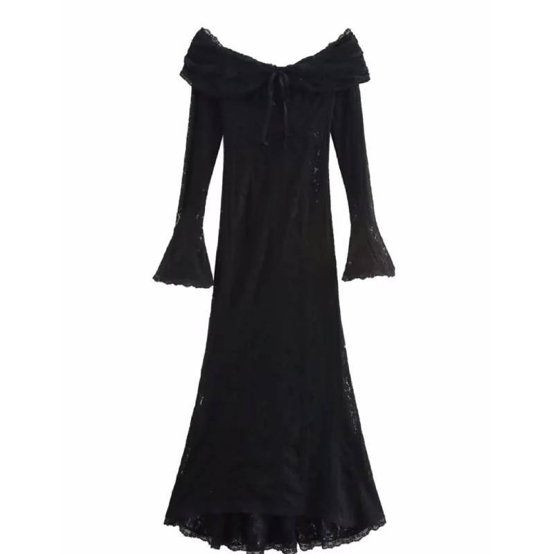 Elegante Abito in Pizzo Bardot a Vita Alta per la Moda Primavera Donna