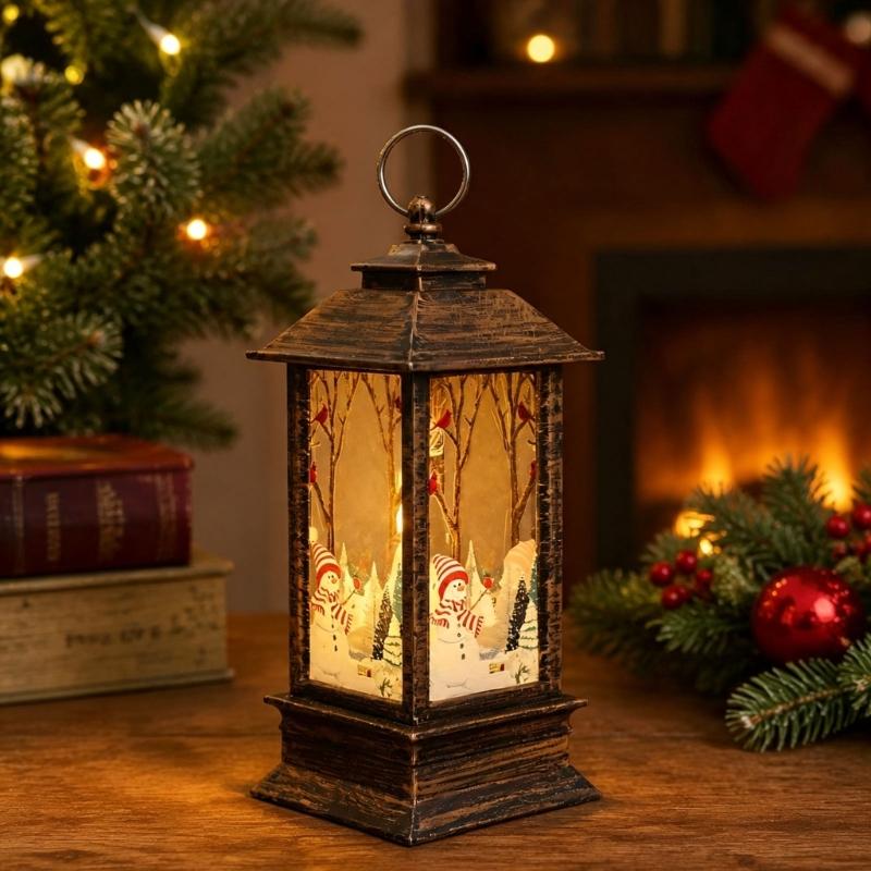 Christmas Party Lantern, Compact ABS Lighted Holiday Ornament for Mantel Tabletop Bookshelf and Shop Window Styling