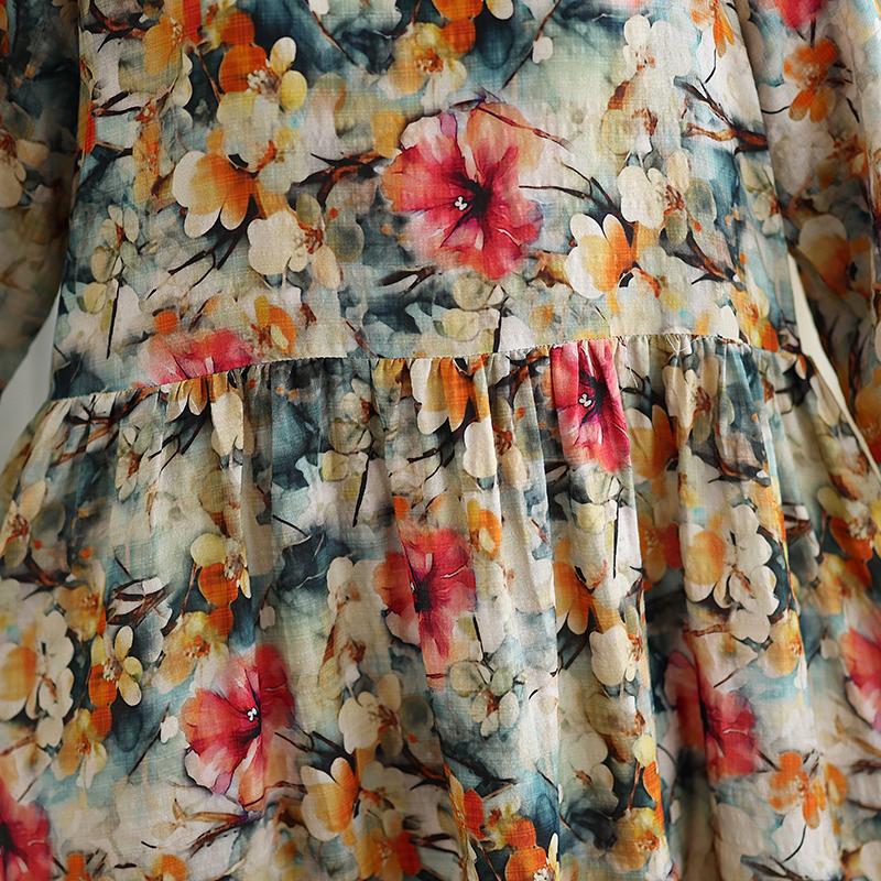 Dimanaf New 2025 Women Plus Size Spring Long Dress Loose Basic Vintage Oversize Long Sleeve Maxi Floral