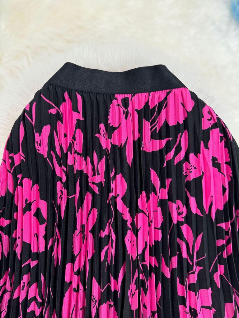 3D Printed Pleated Midi Skirt - 98cm Versatile A-line for Women