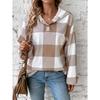 New Women's Oversized Hooded Plaid Print Casual Sweatshirt Long Sleeve Autumn Winter Button