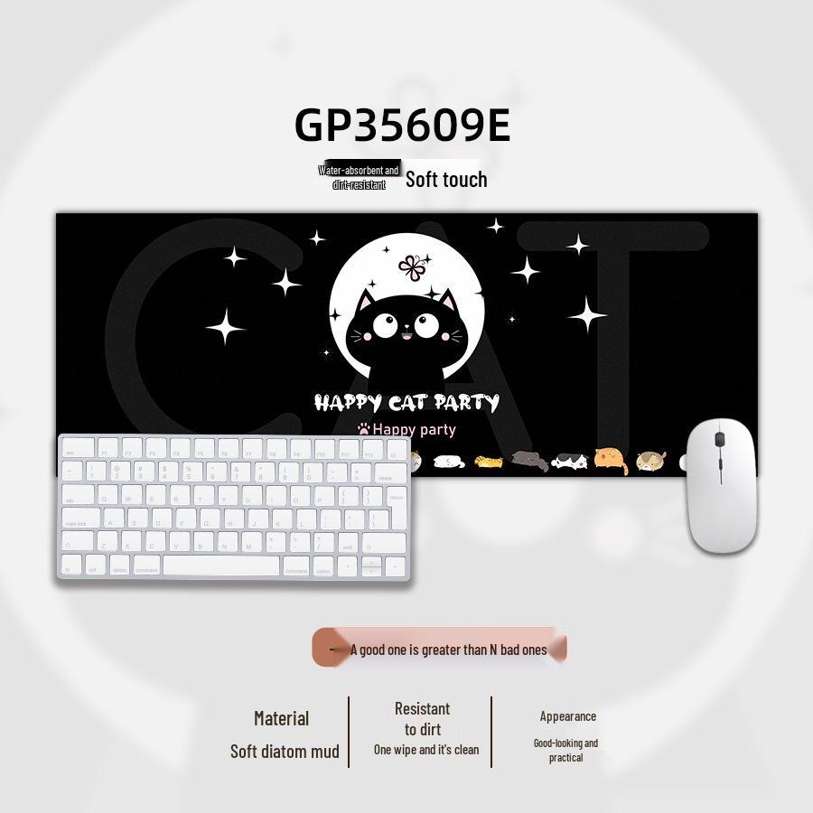 Tech Leather Healing Girl Large Mouse Pad with Cartoon Animal Design - Thick Keyboard and Wrist Rest Desk Mat