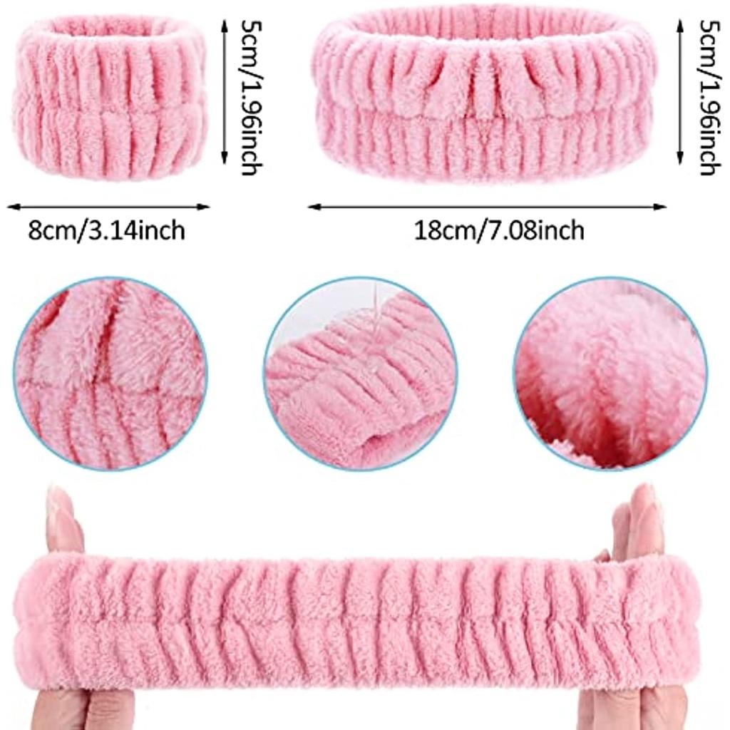 Spa-Stirnband für das Handgelenk, Gesichtsreinigung, Gesichts-Make-up-Set, Dusch-Stirnband, verstellbares Handgelenk für Frauen und Mädchen (Rosa)