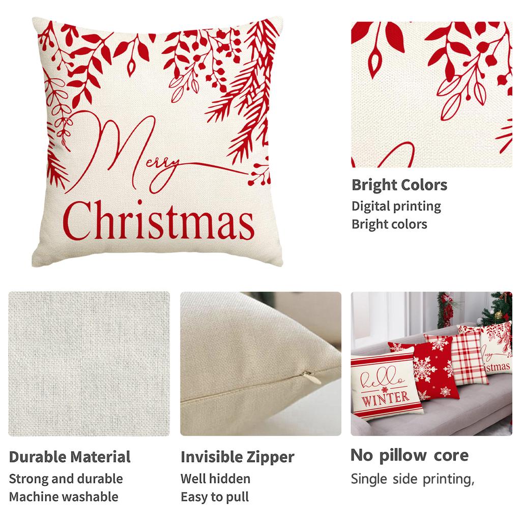 1Pc/4Pcs Christmas Pillow Cover, Merry Christmas Hello Winter Vacation Sofa Cushion Cover Decoration Living Room Cushion Cover
