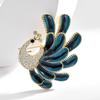 Boutique blue painted peacock brooch, exquisite versatile rhinestone suit pin, female Korean version of cute enamel accessories