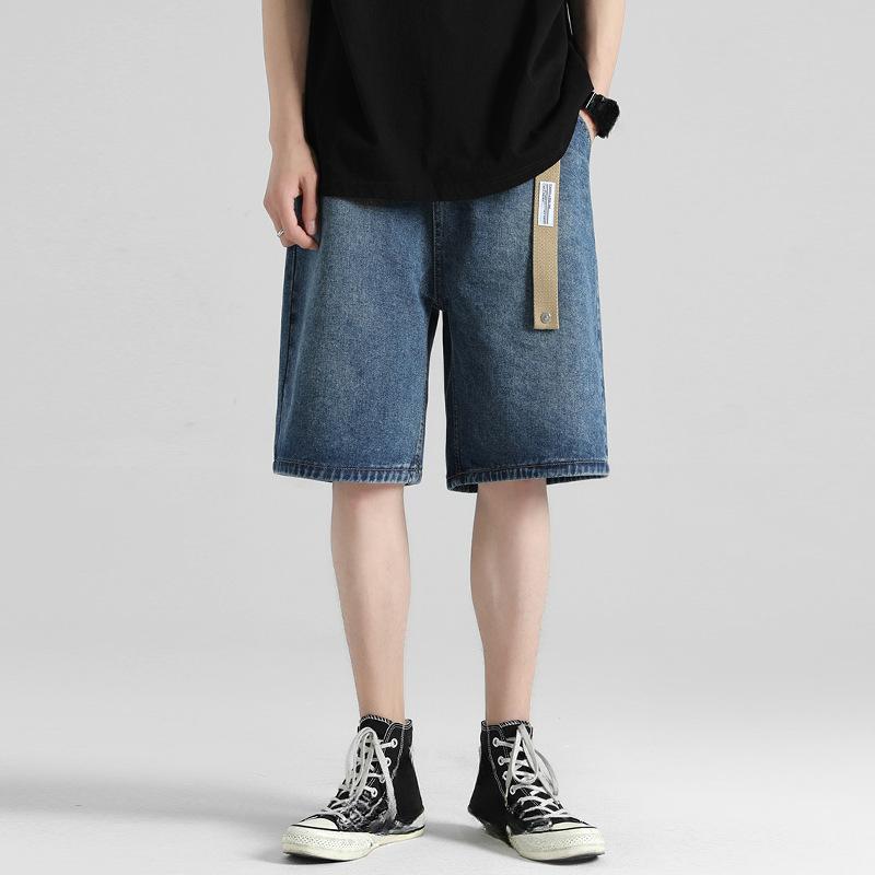 

Мужские джинсовые шорты, мужские свободные брюки в стиле ретро в стиле ретро, ​​брендовые свободные прямые брюки с пятью точками XXXL темно-синий