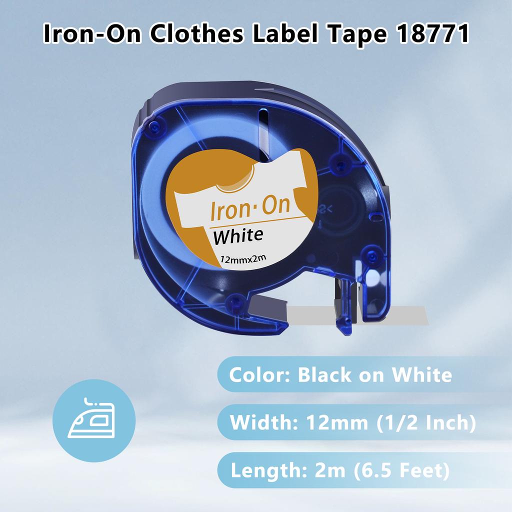 3-10PK 12mm Fabric Iron-on Labels Compatible for DYMO LetraTag A18771 A18768 Black on White Label for LetraTag Plus LT100H Maker