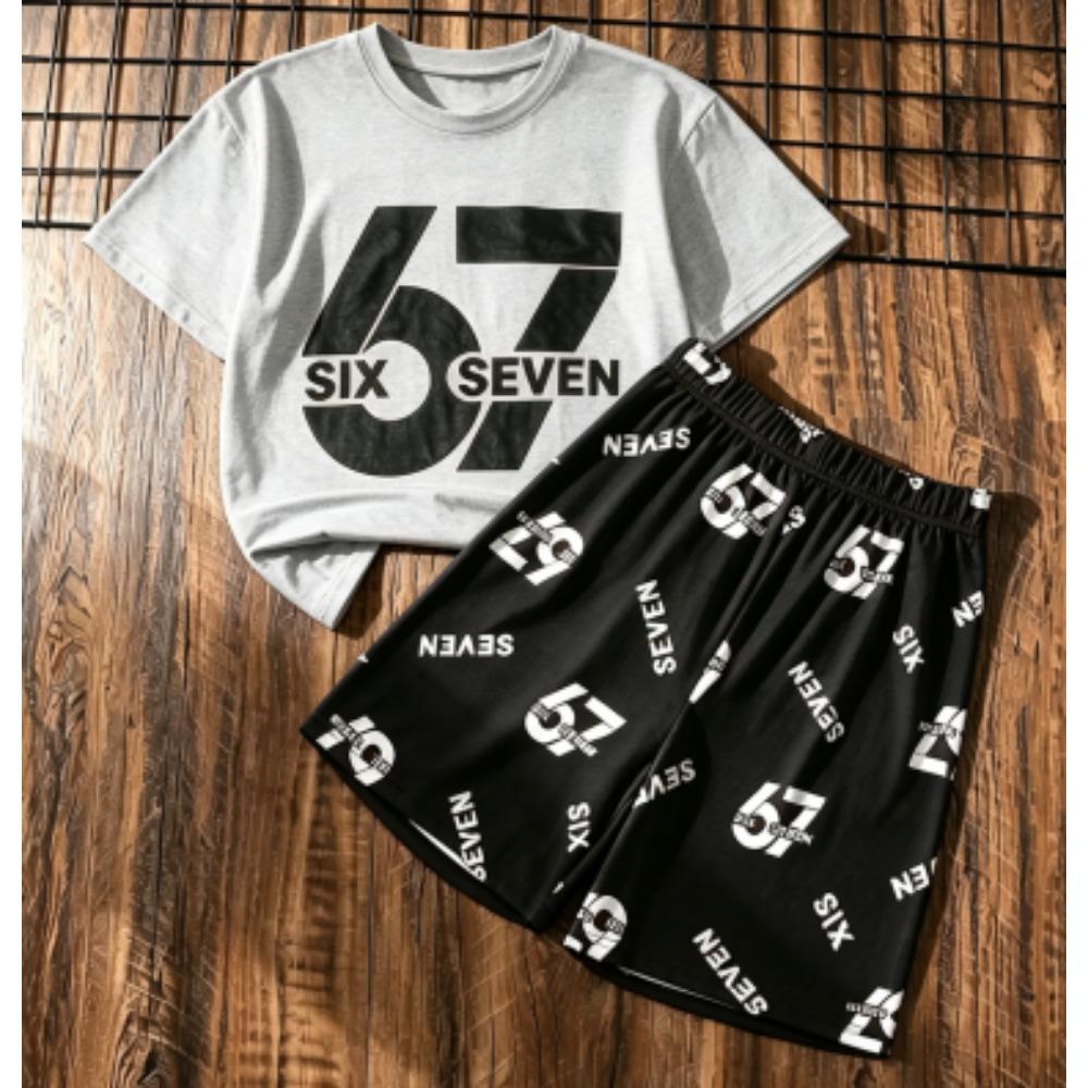 

Fashion 67 Six Seven Number Leopard Printed Men s T-shirt and Shorts 2 Piece Set Summer Casual Outdoor Men s and Women s T-shirt Sets XXS