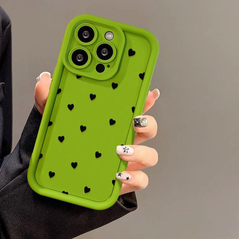 Black Heart Matte Drop-Proof Phone Case for iPhone 11-17, Compatible with Models 12-16 Pro Max