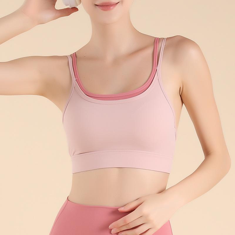 Color Block Women's Two-in-One Sports Bra with Slimming Back for Yoga, Dance, and Cycling
