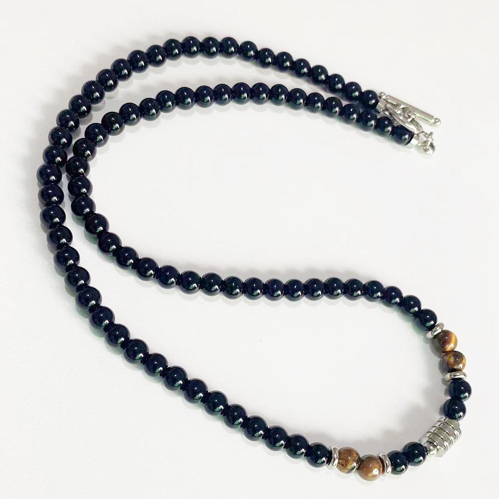 Natural Tiger Eye Stone Beads Choker Necklace for Men Men  Accessories Stainless Steel Black Neck Chain Collar Necklace