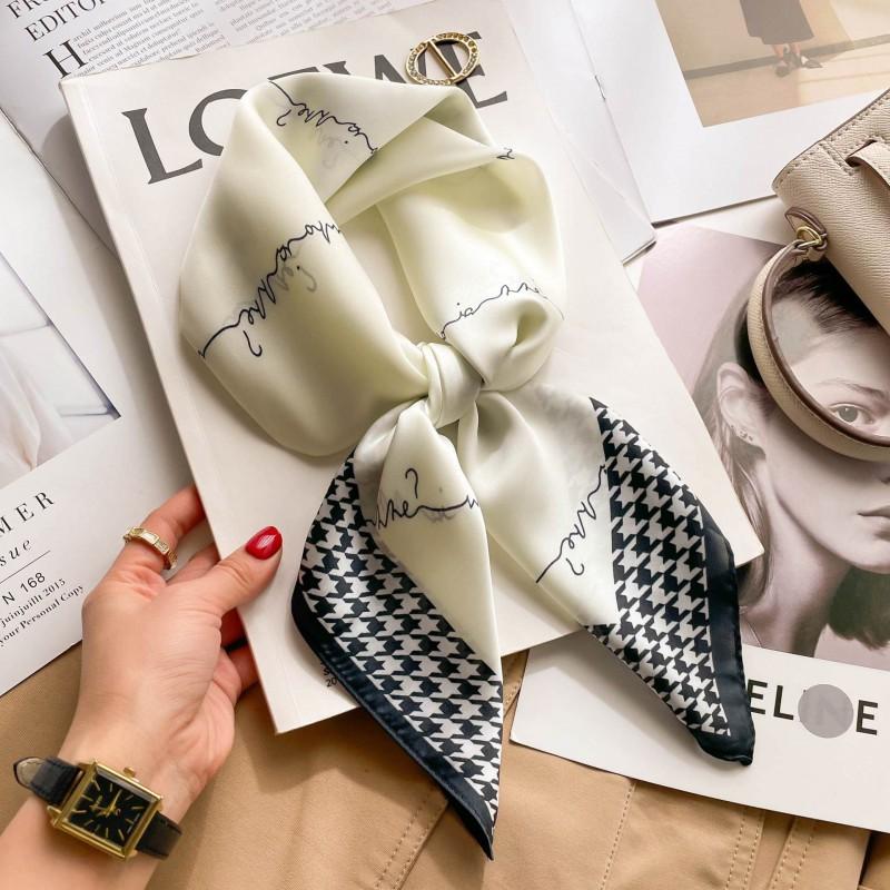 Elegant Silk-Like Square Scarf Women Korean Style Print Neck Lightweight 70x70cm Nylon Fashion Accessory