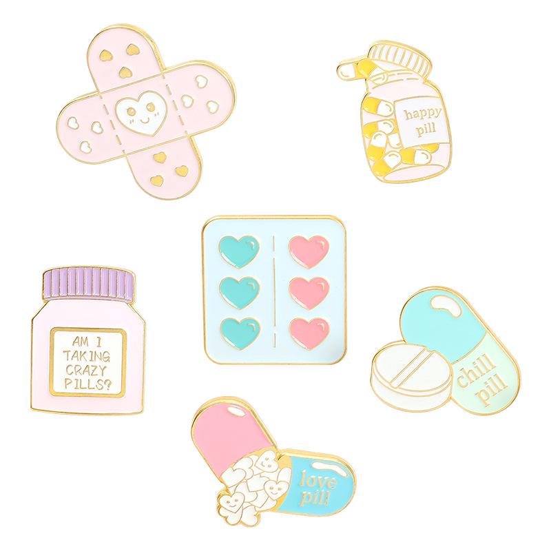 Creative Cartoon Mini Band-Aid Pill Capsule Brooch - Versatile Cute Painted Badge