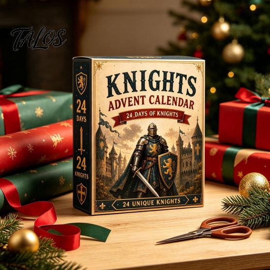 Holiday Countdown Calendar Christmas Medieval Knight Advent Calendar, with 24 Acrylic Decorations, Collectible Decor Day Xmas Box, Party Gift