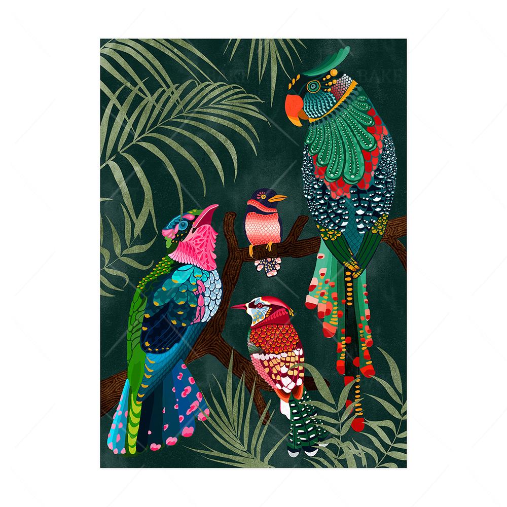 Palm Tree Tropical Botanical Wall Art Canvas Painting Picture Ocean Jellyfish Rainbow Posters Animal Birds Prints for Home Decor