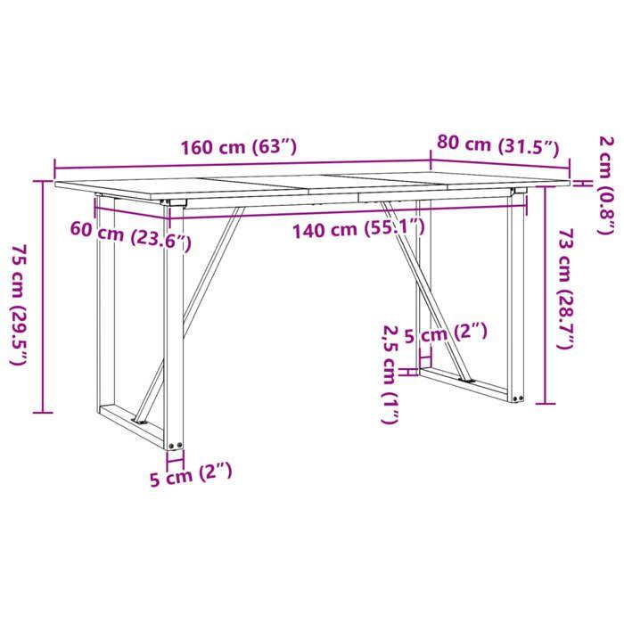 VidaXL Table à Manger Cadre en O, Table à Dîner, Table de Repas Cuisine Restaurant Intérieur, 160x80x75 cm Bois de Pin 3282677