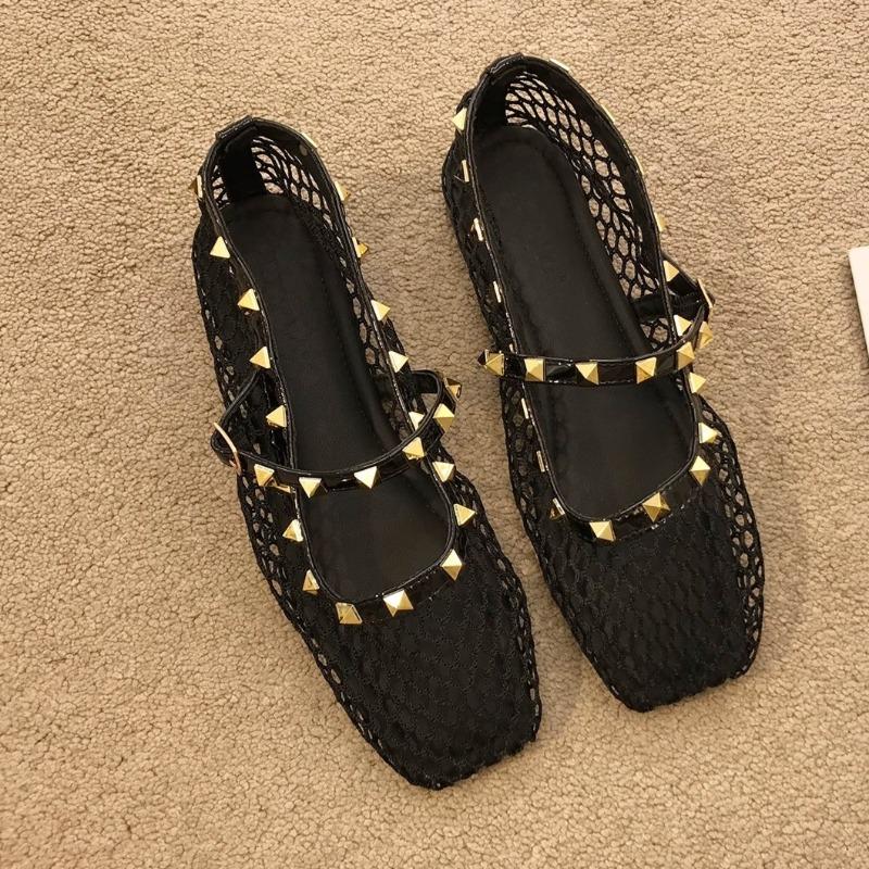 

Cutout Temperament Sandals Women Summer Gentle Rivet One Strap Soft Sole Non-slip Wear-resistant Mary Jane Single Shoes 40 чёрный