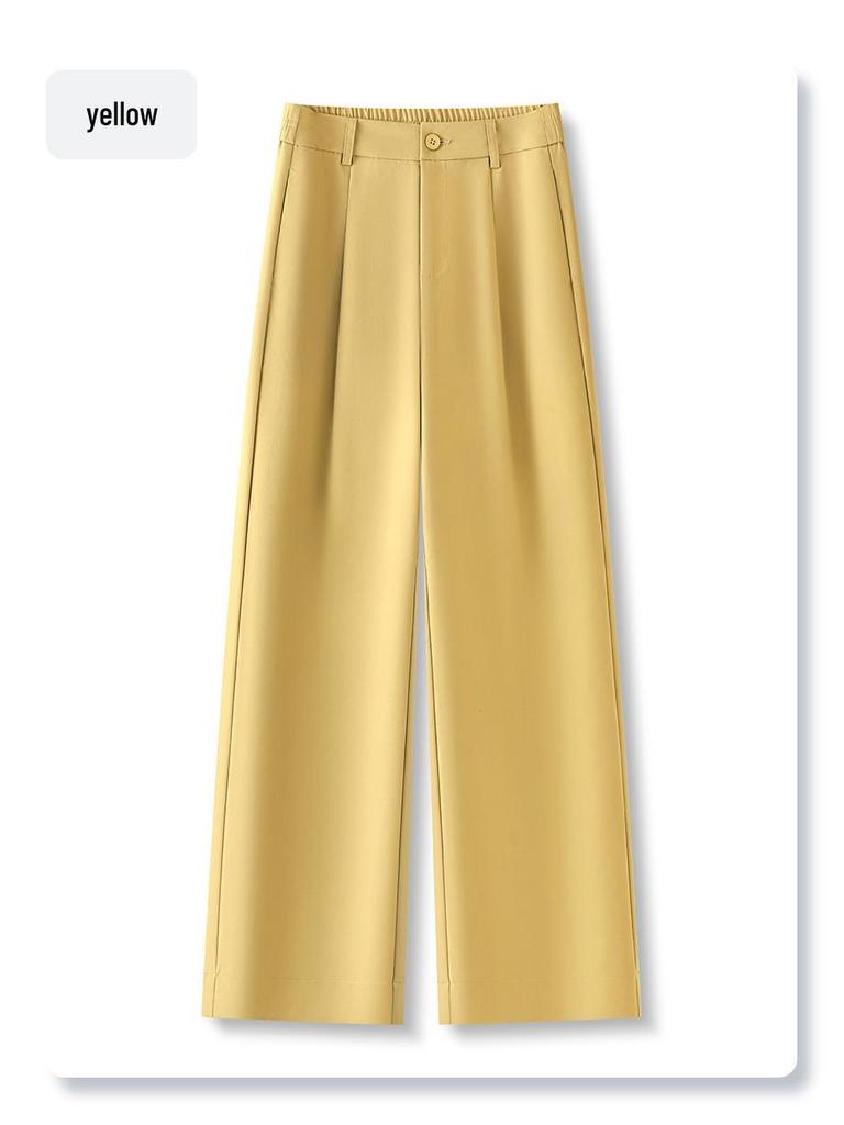 Women's Yellow Retro Narrow Straight-Leg Draping Pants - Spring/Autumn 2025 Collection