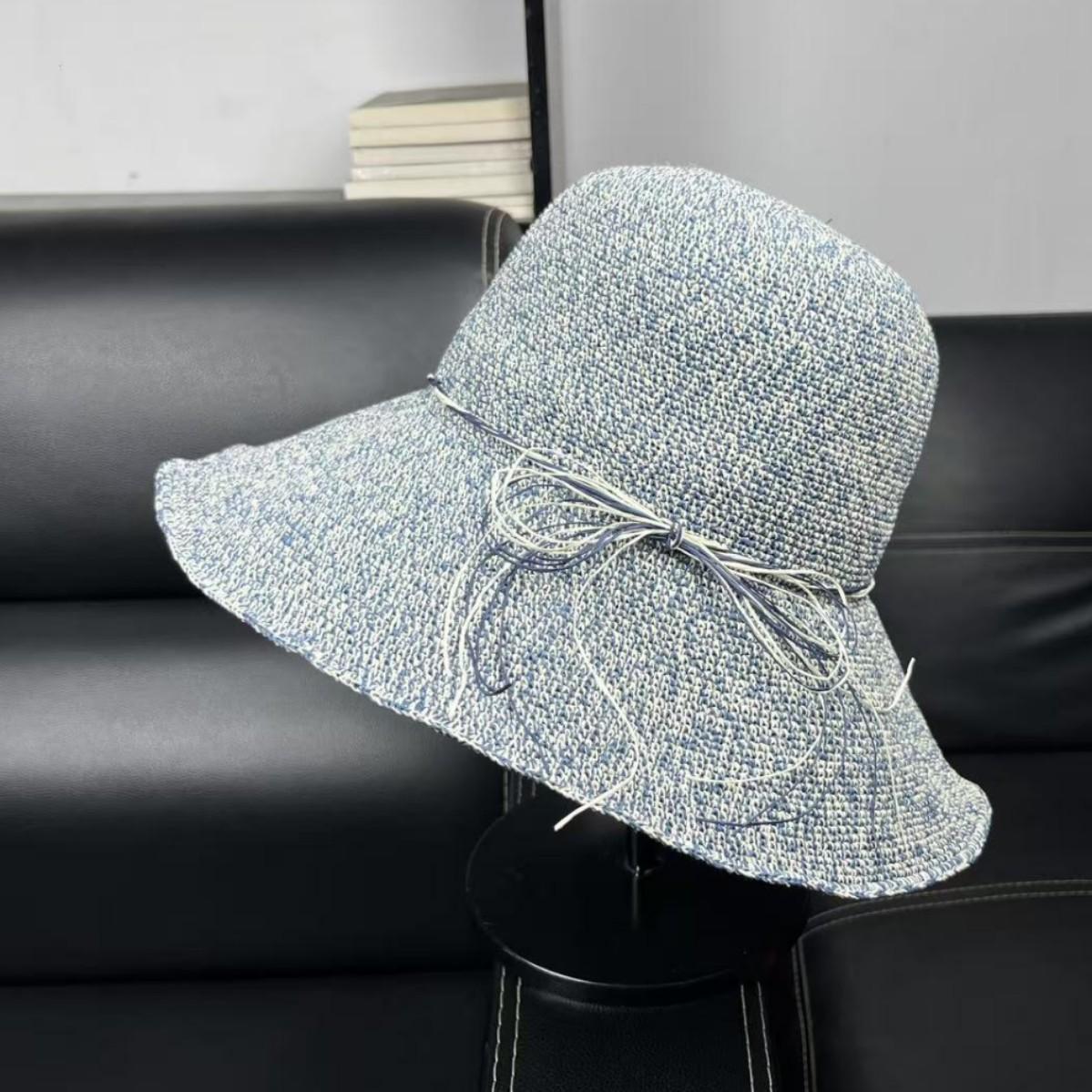 

High-end handmade crochet dome big brim straw hat women s summer travel sunscreen beach hat basin hat bucket hat foldable Adjustable (54-57cm)